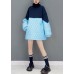 Blue Loose knit Patchwork Fine Cotton Filled Dresses Spring