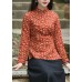 Handmade Red side open Stand Collar button Print Fine Cotton Filled tops Winter