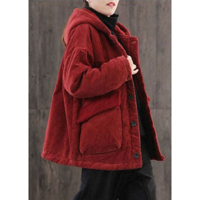 Casual Mulberry Hooded Corduroy Fine Cotton Filled Parka Winter